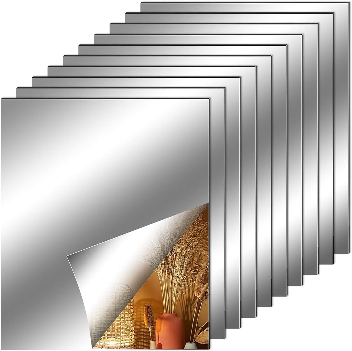 10 Pieces Flexible Mirror Sheets, Self Adhesive Decorative Plastic For