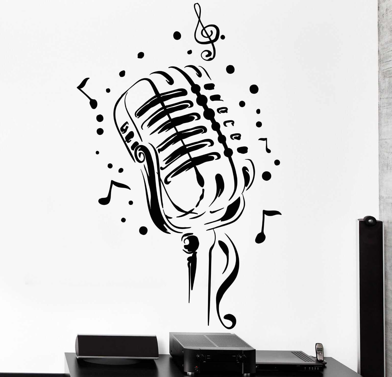 Vinyl Wall Decal Retro Microphone Singer Song Karaoke Club Stickers (1215ig)