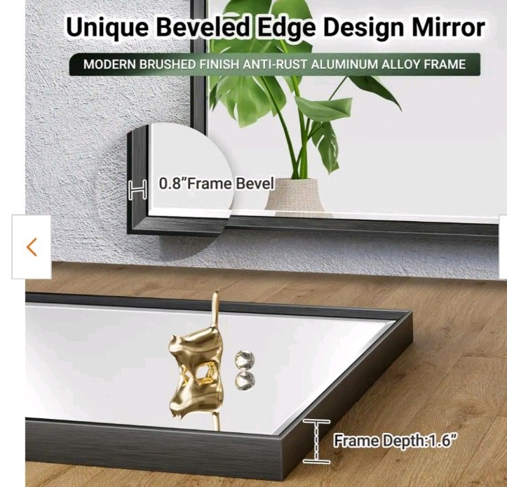 QueenFun 48 in. W x 36 in. H Rectangular Framed Aluminum Beveled Edge Wall Mount