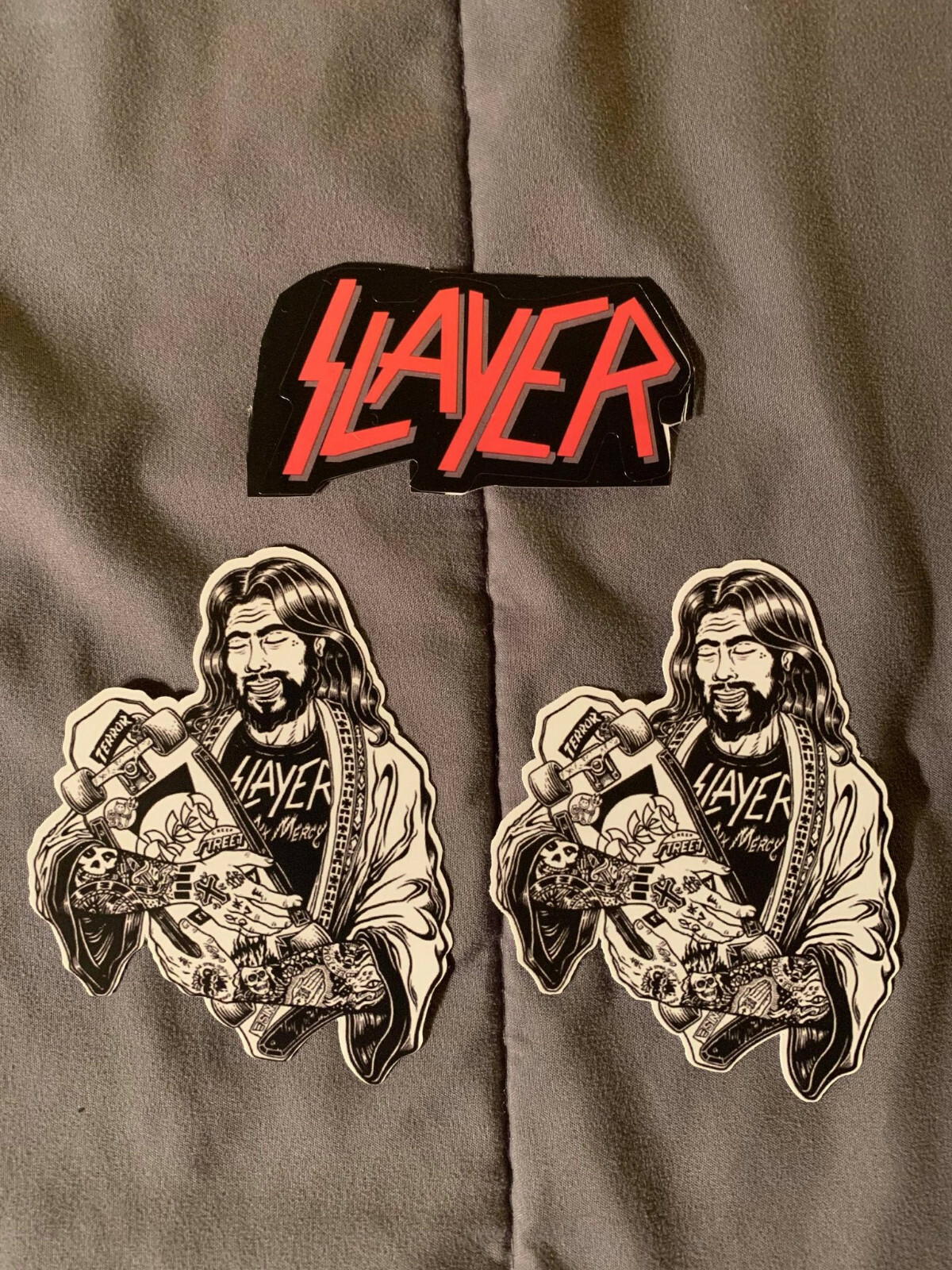 Lot of 3 SLAYER 1 1/2″ to 4″ Band Logo STICKERS Black FAST Skateboard JESUS