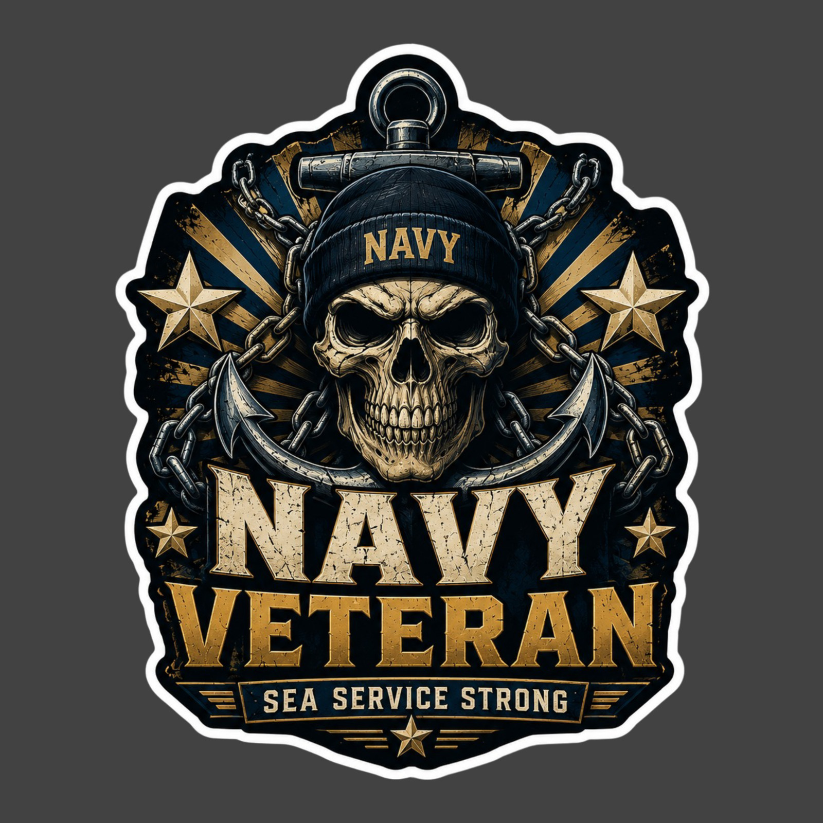 Navy Veteran Sticker Vinyl Decal Sea Service Strong Skull Anchor