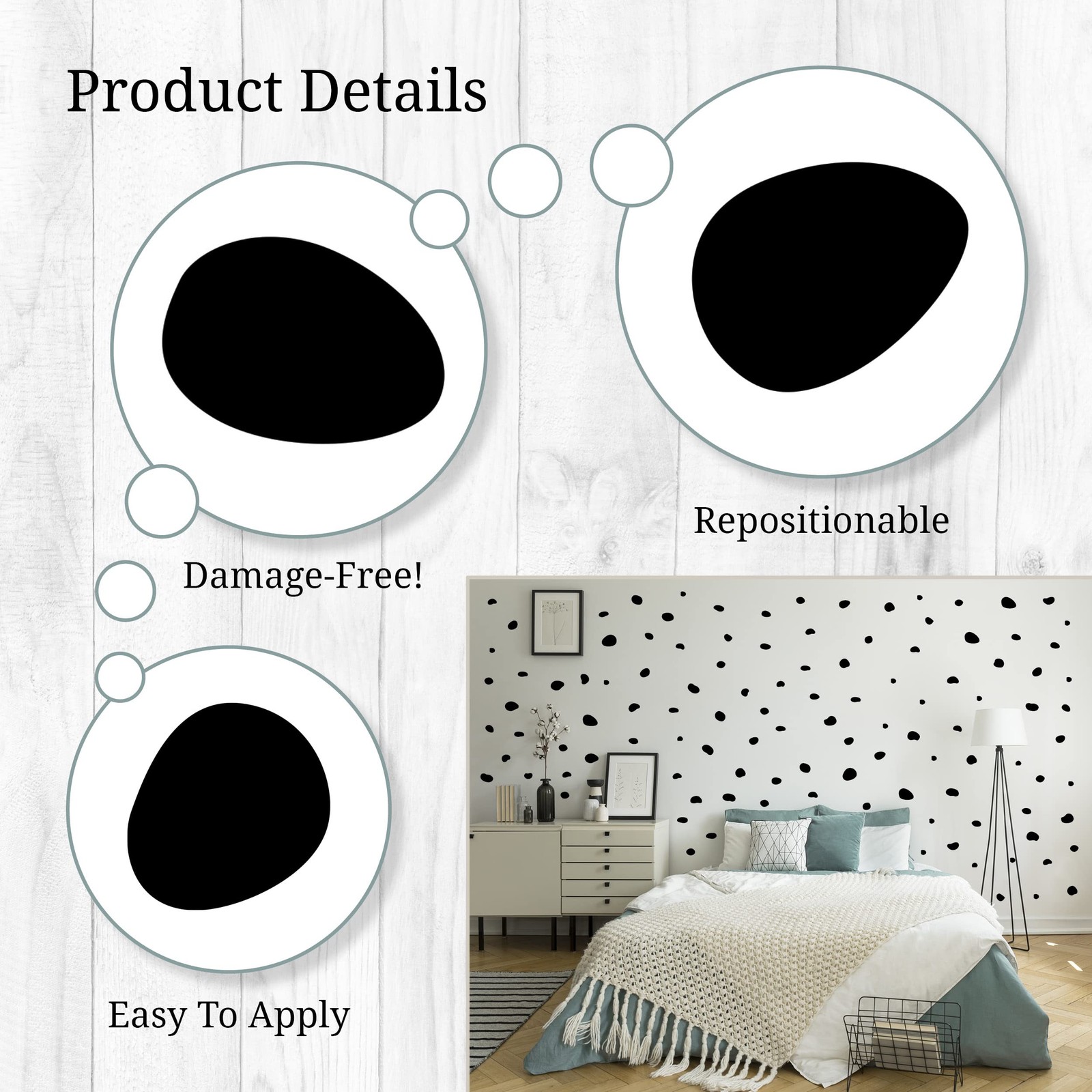 Decalcomania Irregular Black Dots Wall Decals – Set of 216 Small Dalmation Do…