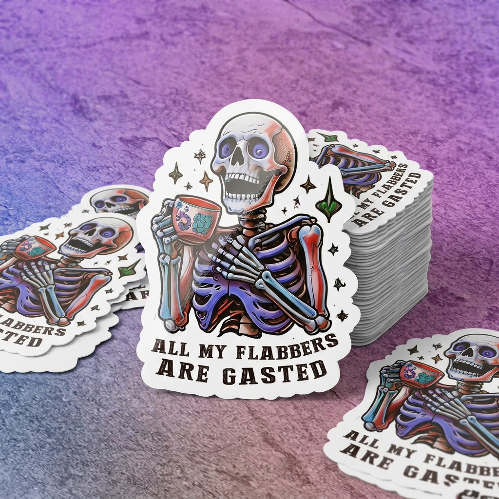 Funny “All My Flabbers Are Gasted” Skeleton Sticker | Waterproof Vinyl Decal