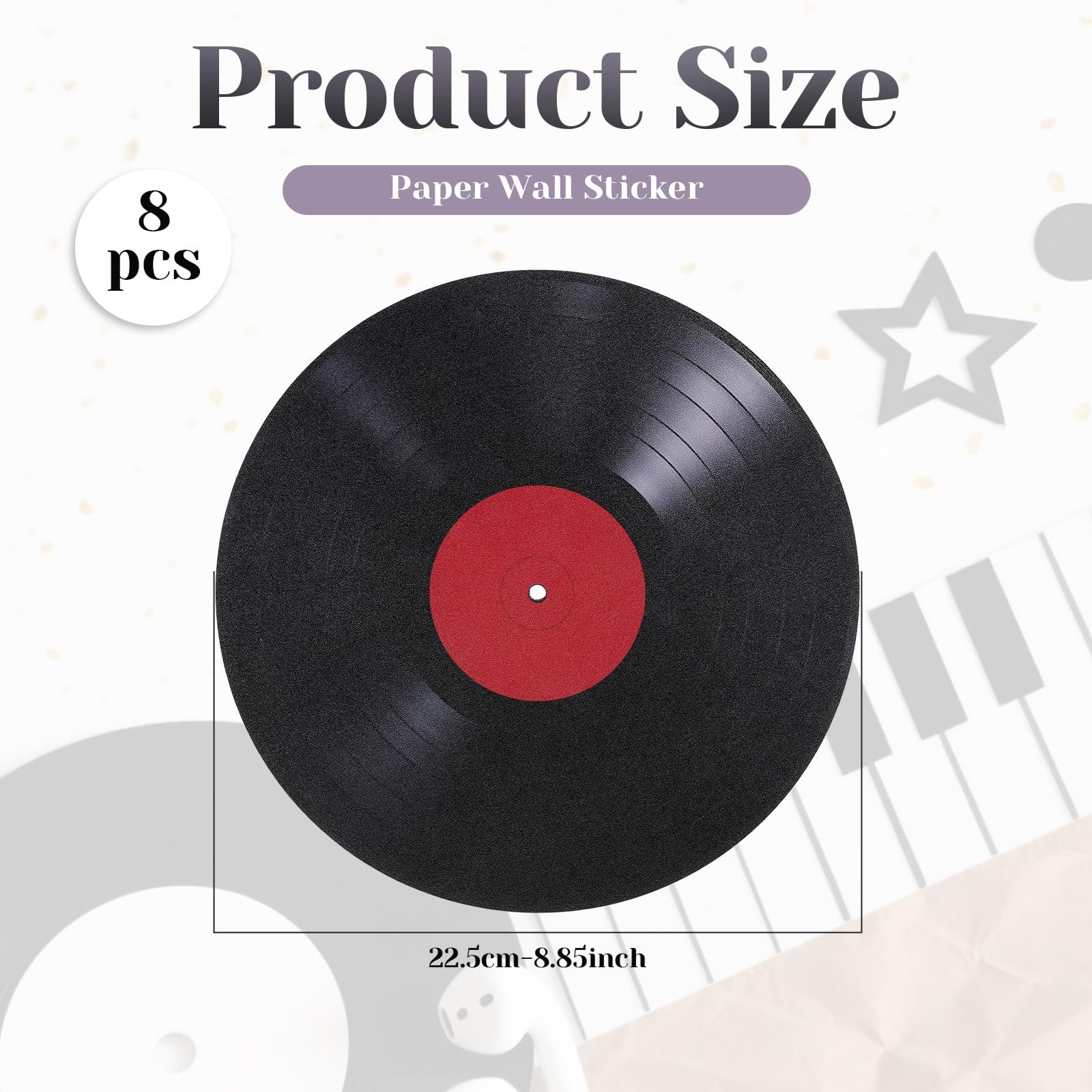 8 Pcs Vinyl Record Wall Decals – 9″ Flat Stickers for Wall Decor, Wall Decals…