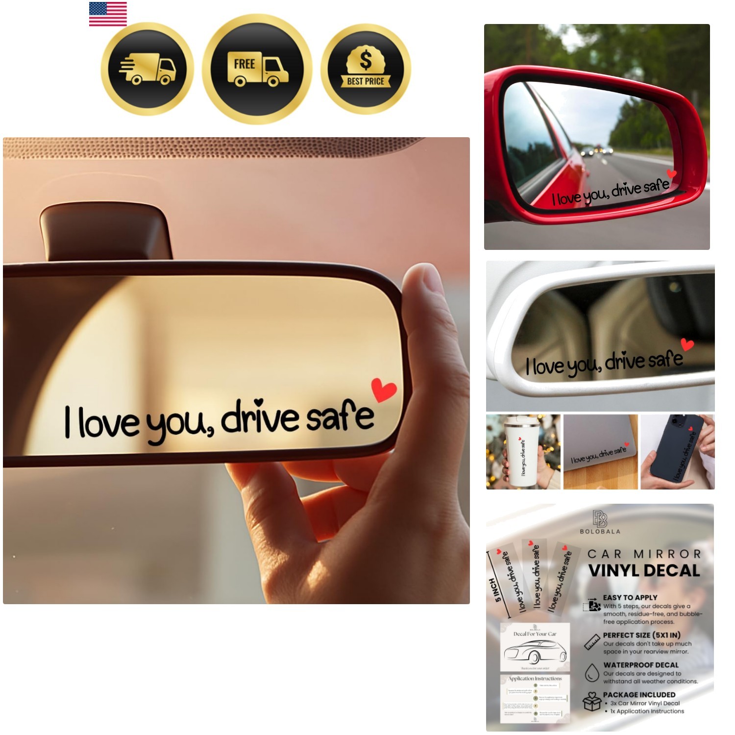 3X I Love You Drive Safe Mirror Sticker, Cute Car Stickers for Womens, Car De…