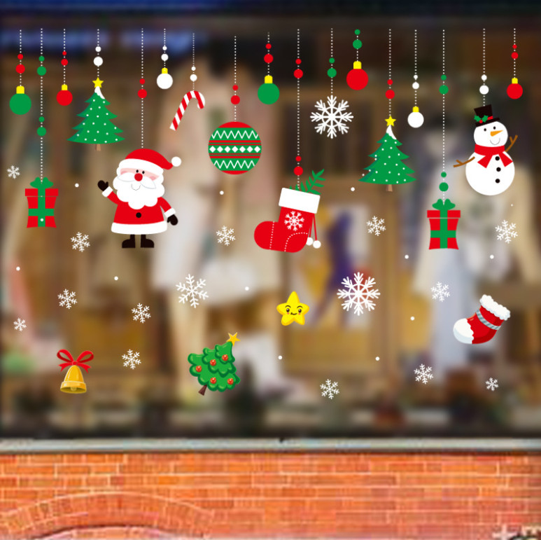 Merry Christmas Window Stickers Tree Santa Claus Shop Wall Removable Decor USA