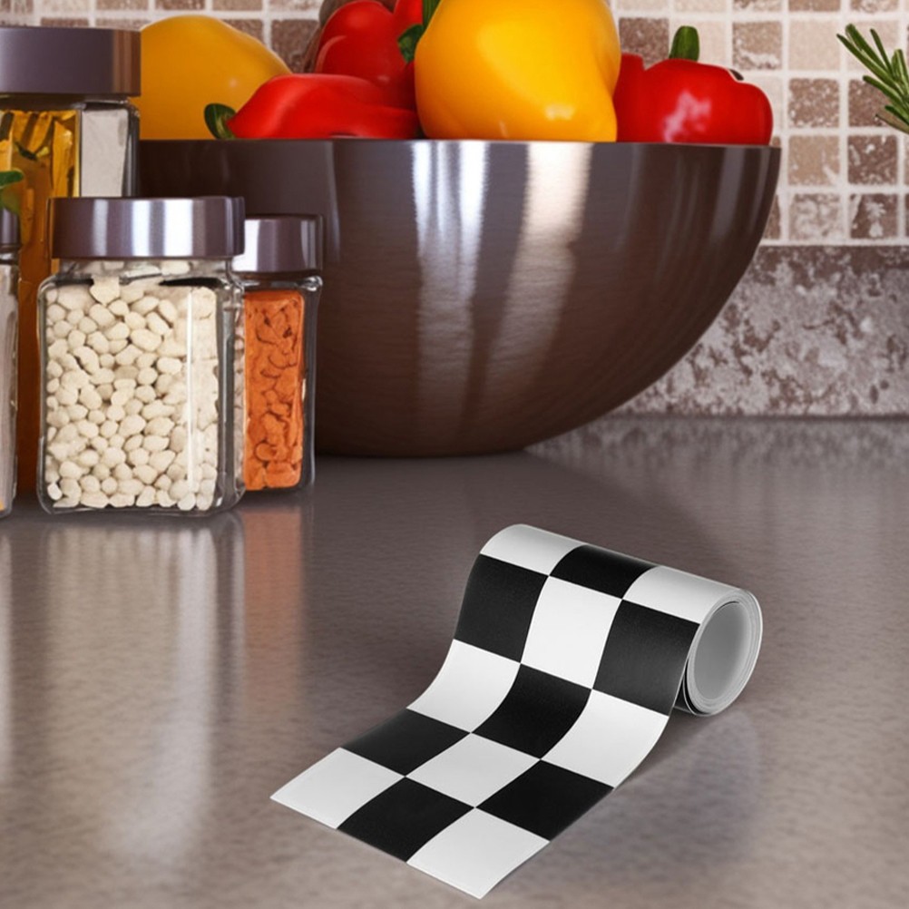 4 Rolls Self Stick Checkered Wallpaper Border Trim Waterproof For Bathroom Walls