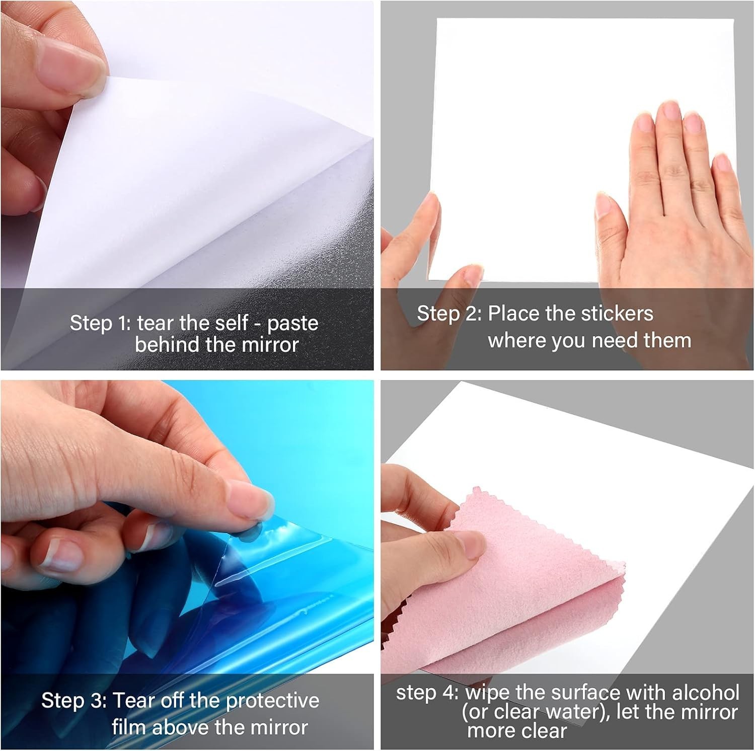 Square Self-Adhesive Mirror Stickers – 4 Pack, 12×12 Inches for Stylish Spaces