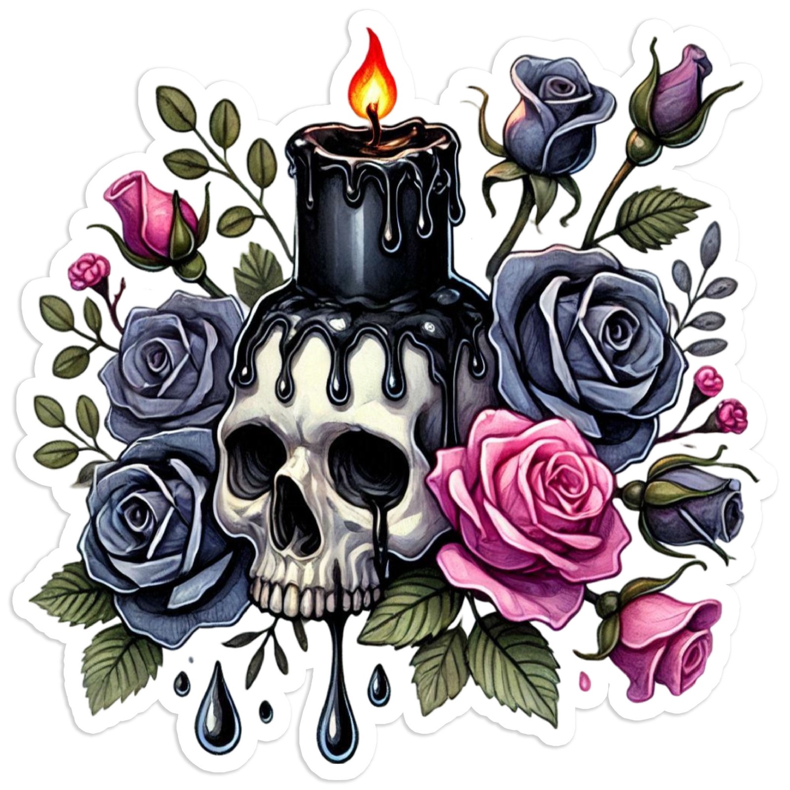 Skull Black Candle – Vinyl Decal Sticker – Car Window Laptop – #1136