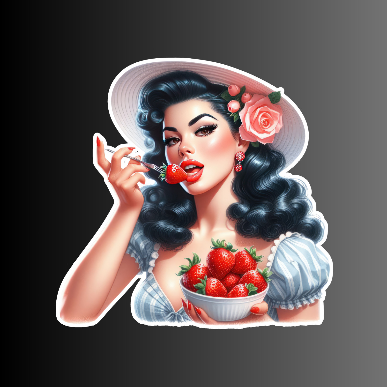 Pinup girl sticker vinyl decal woman southern seductive black hair strawberry