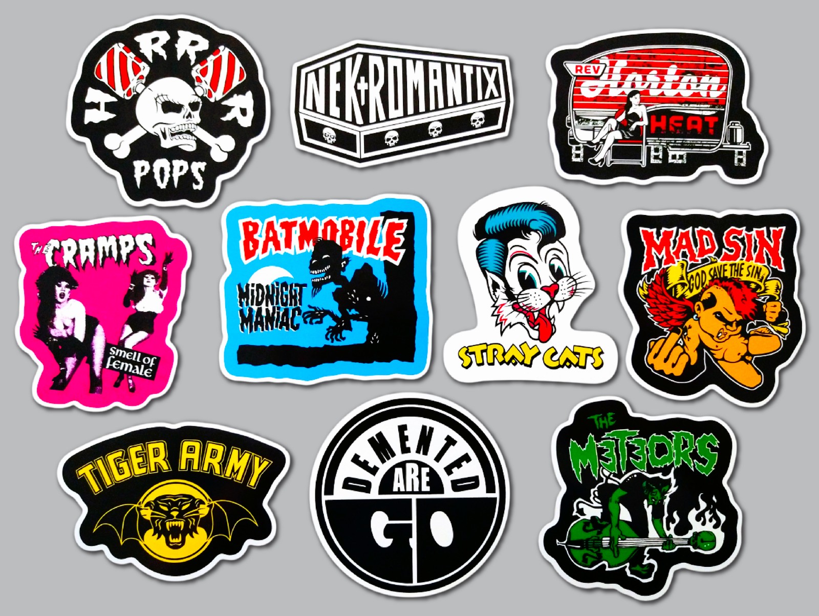 Rockabilly / Psychobilly Vinyl Sticker Lot (10 Pack) SET 1 punk goth cowpunk