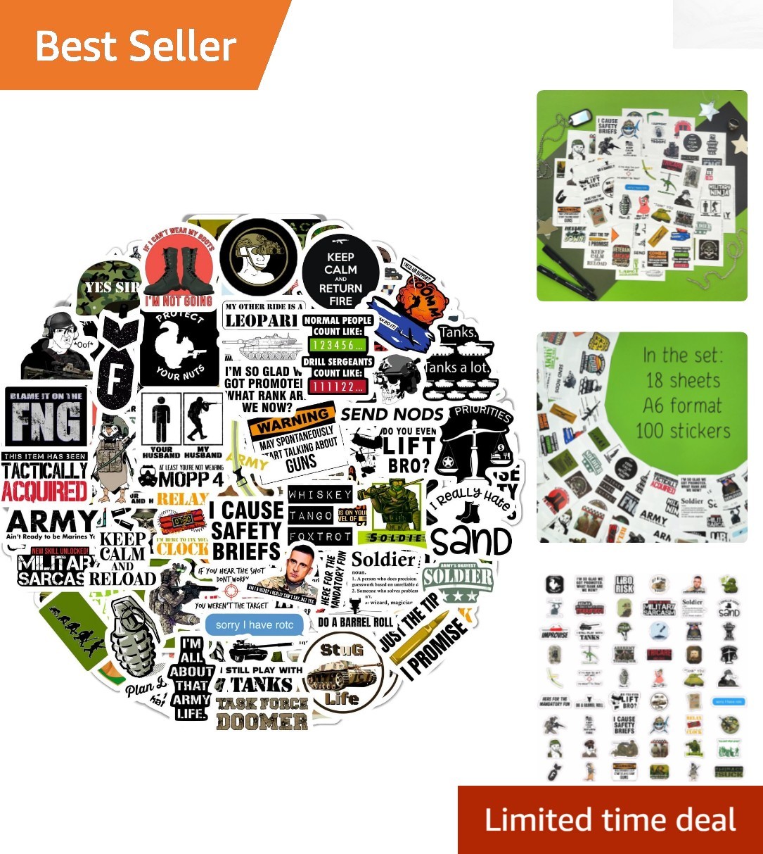 Military-Style 100-Pc Stickers – Cartoon Vinyl Decals for Outdoor & Indoor Fun