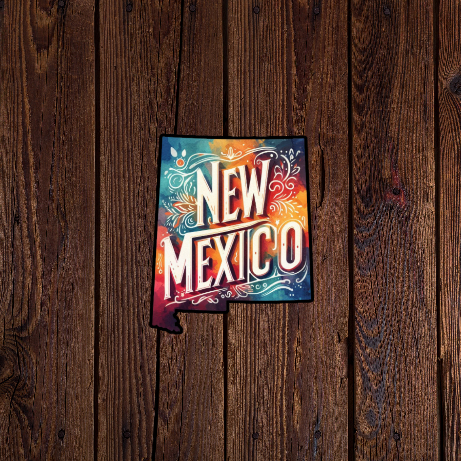 New Mexico Sticker Vinyl Decal State Shape Colorful Typography Southwestern Art