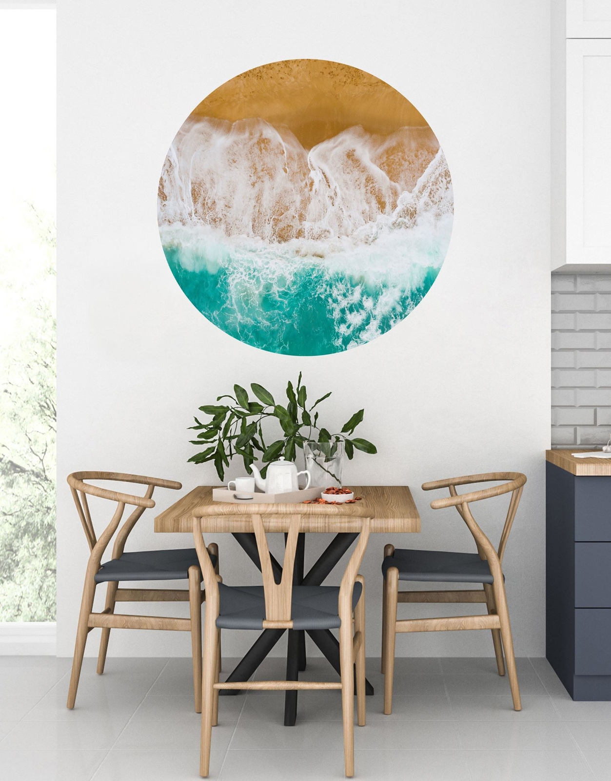 Beach Theme, Sand and Ocean Waves Wall Decal. Peel and Stick Wall Decal. Reposit