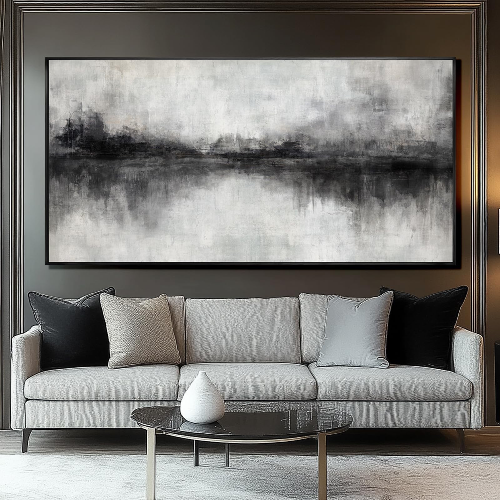 Large Abstract Canvas Wall Art Black and Grey Art Pictures for Wall Decor 29″…