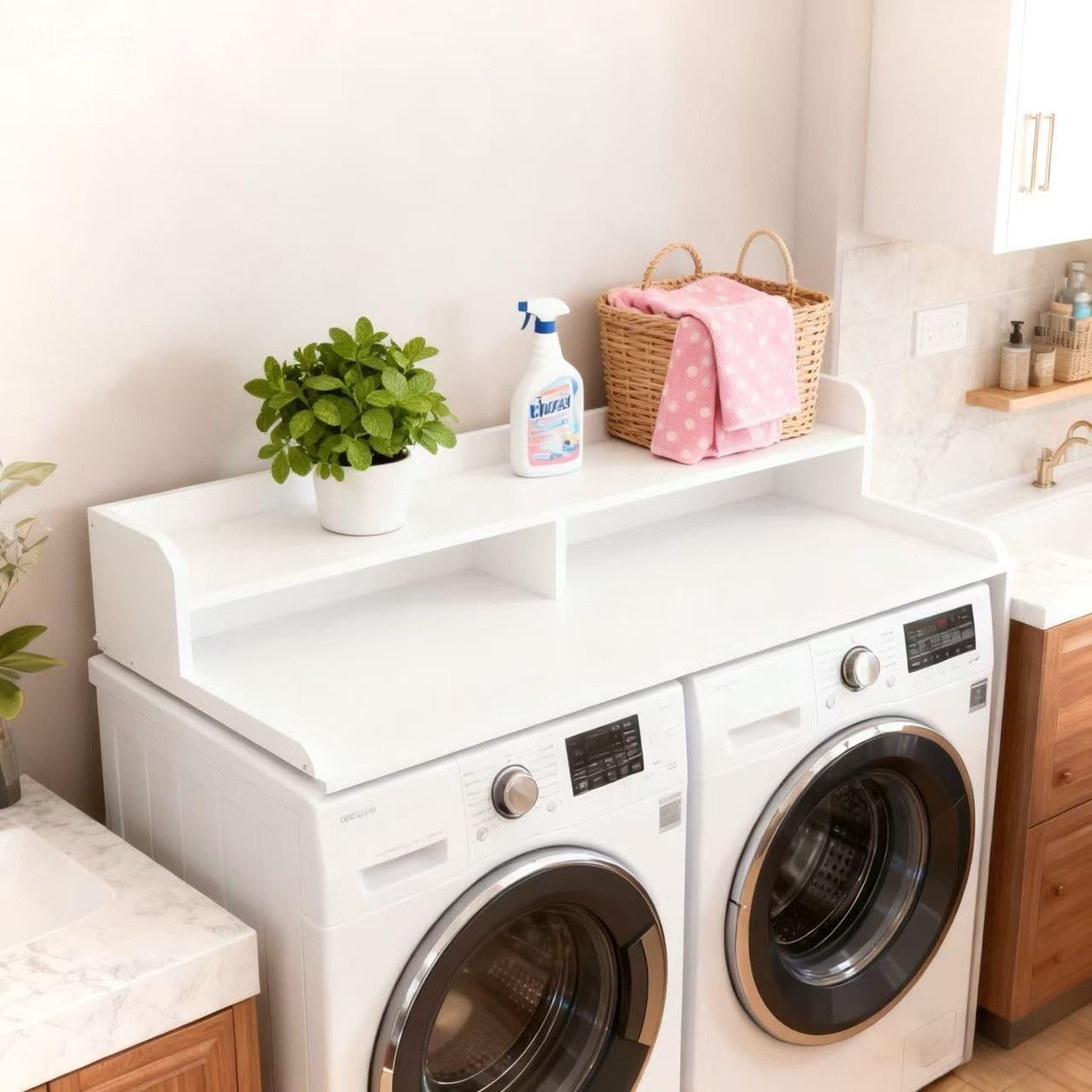 NAT Maya 2-Tier Washer and Dryer Countertop, 54″ W x 27.6″ D Laundry Room Org…