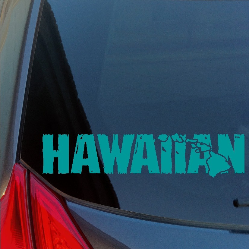 Distressed Hawaiian Islands sticker decal wood tiki Hawaii Maui Oahu Kauai Lanai