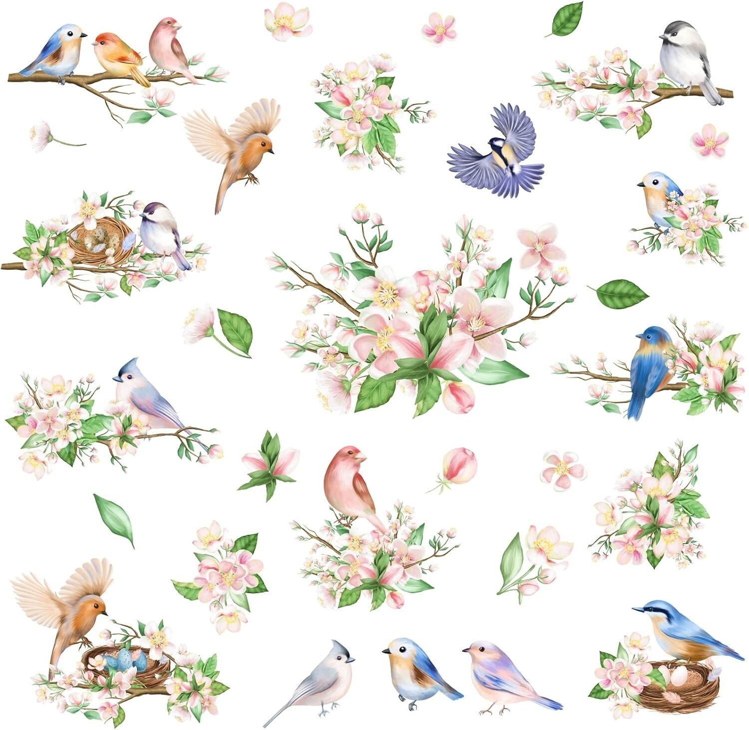 Colorful Bird Wall Stickers Small Birds Wall Decals Wall Stickers Floral Birds