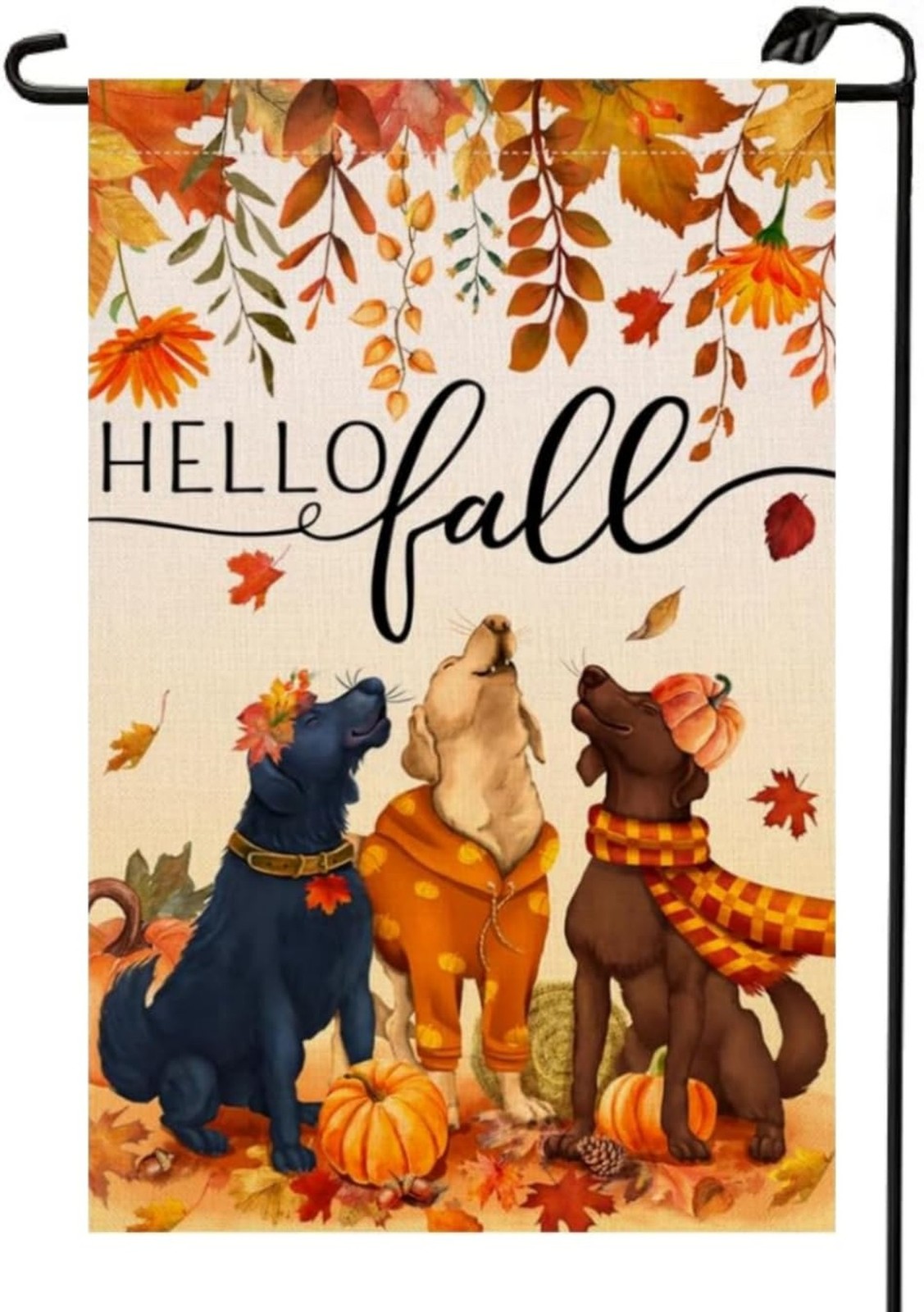 Hello Fall Dogs Leaves Garden Flag 12×18 Inch Double Sided for Outside Autumn…