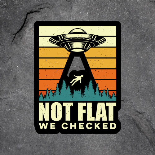 UFO sticker vinyl decal not flat we checked Earth alien novelty laptop mug car