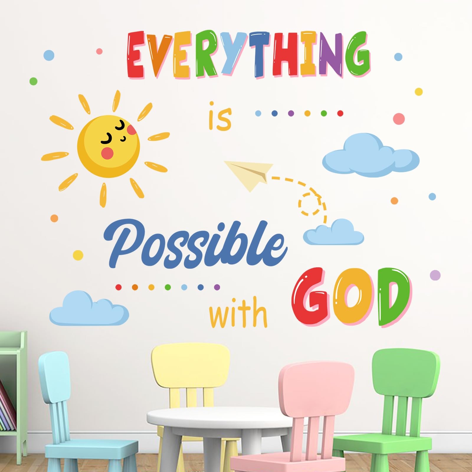 Inspirational Everything is Possible with God Wall Decals Stickers, Colorful …