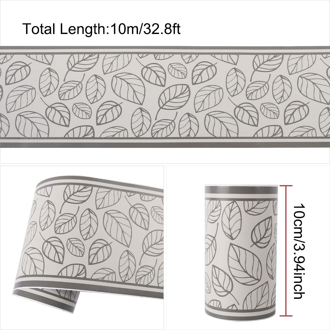 Wall Paper Border Self Stick PVC Gray Black Leaves Pattern Wall Window Decor