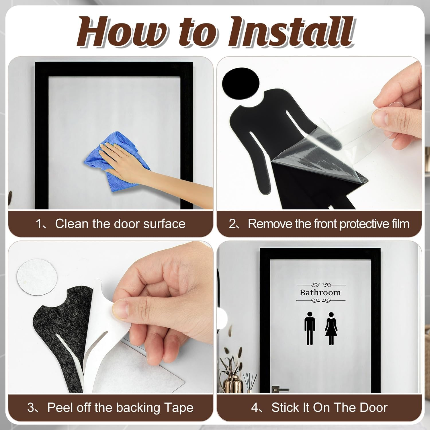 Bathroom Stickers for Door, Acrylic Adhesive Men and Women Door Signs with Stick