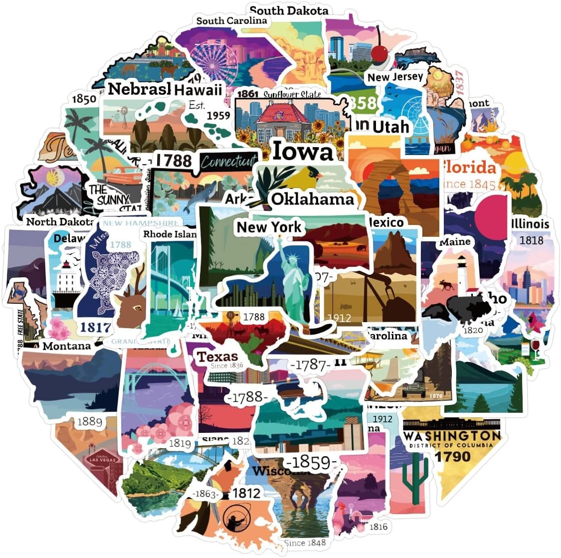 United States Map Stickers, 50Pcs Funimost Travel USA Waterproof Vinyl Stickers