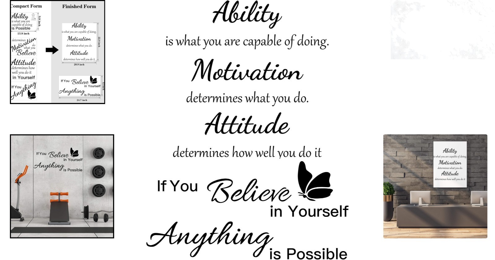 2 Sheets Motivational Wall Quotes Decals Ability Attitude Believe Home Office…