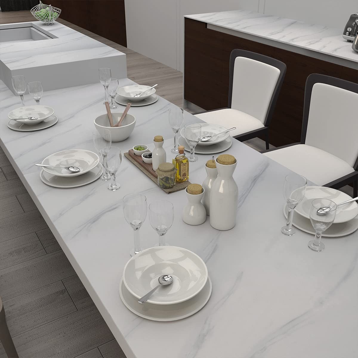 Wide Milk White Marble Wallpaper Peel Stick 24x394inch Glossy Thicken Waterpr…