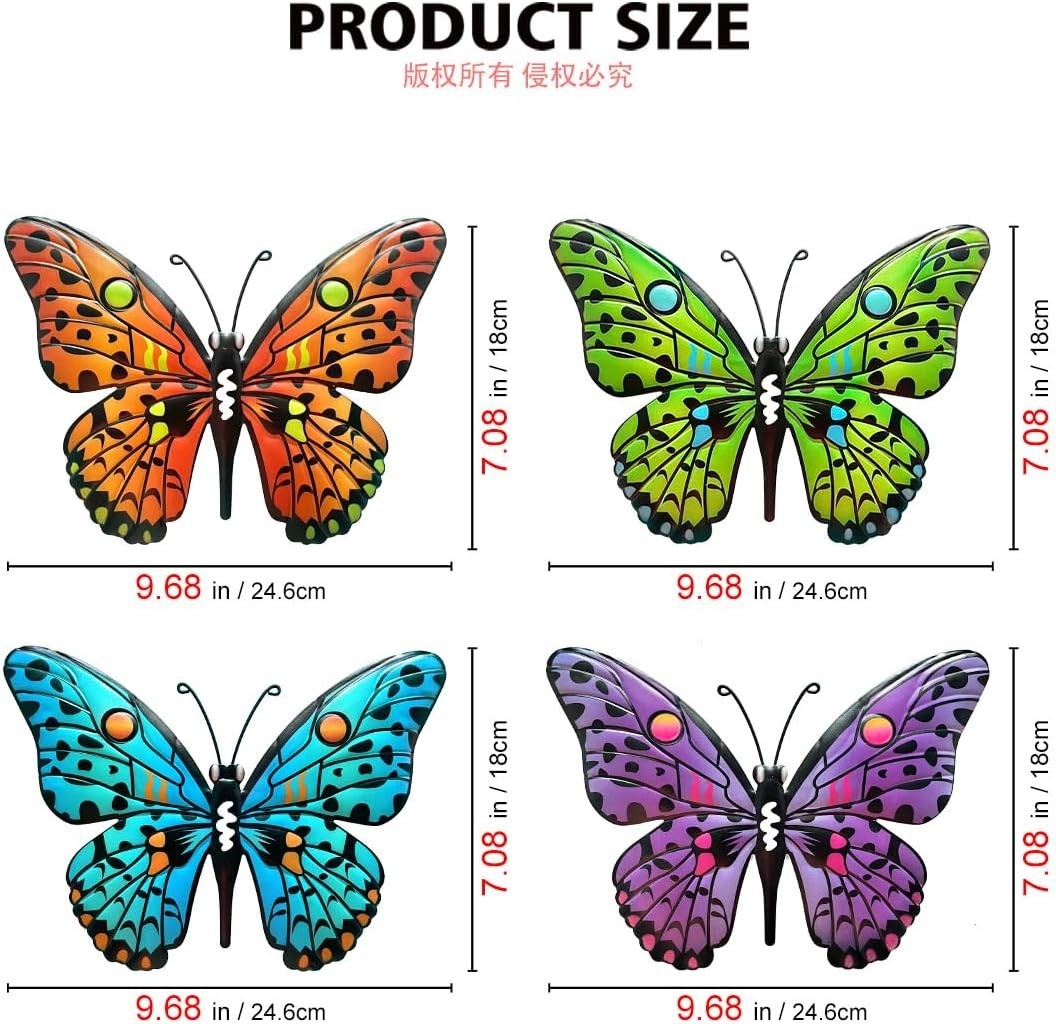 Versatile Metal Butterfly Wall Art – Indoor/Outdoor Decoration, 9.6″ – 4 Count