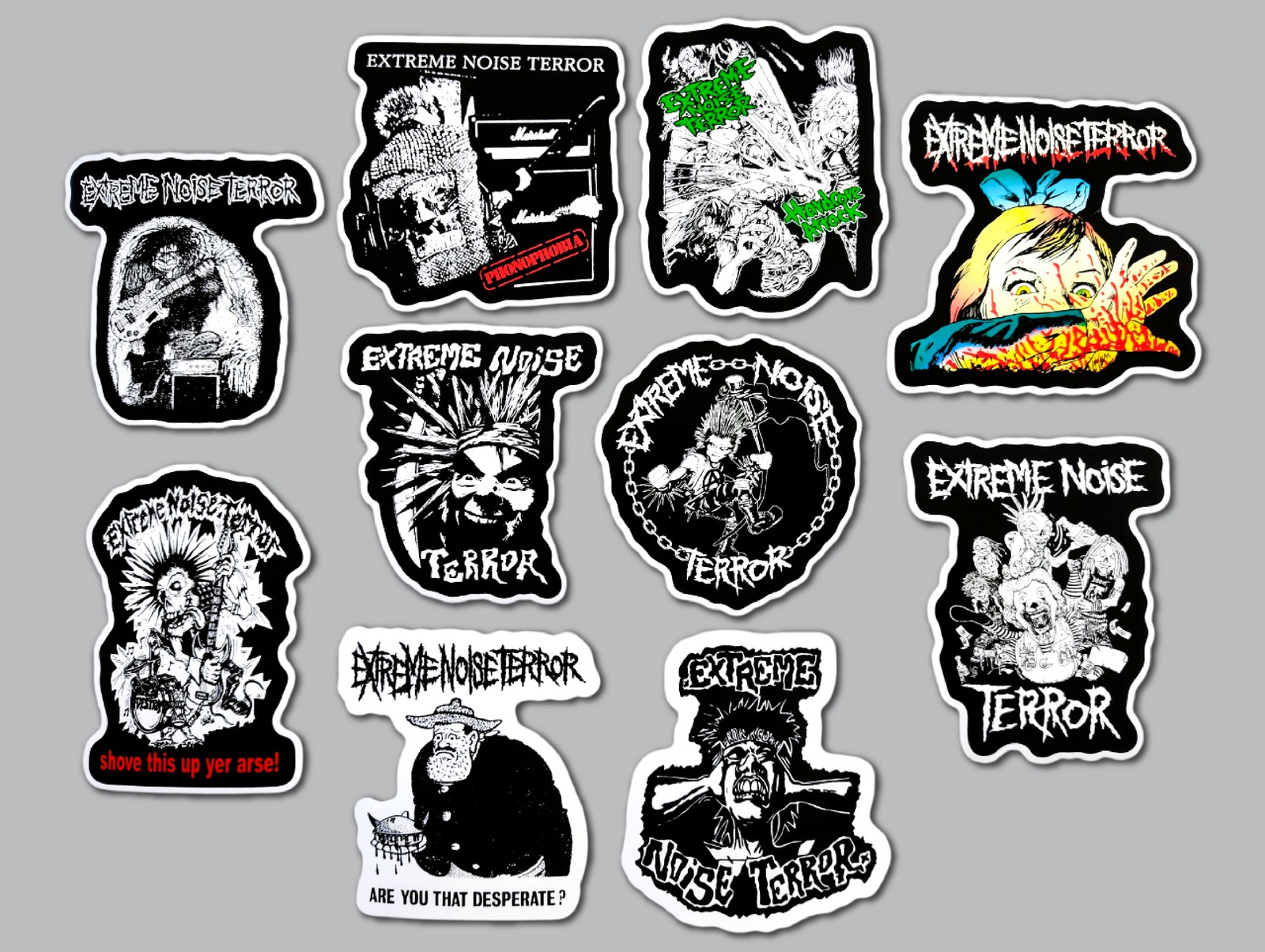 Extreme Noise Terror Vinyl Sticker Lot (10 Stickers) crust punk anti cimex doom