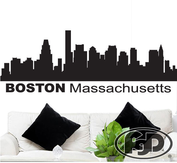 FGD Boston Skyline Vinyl Wall Decal / Sticker in White or Black 20″ x 53″