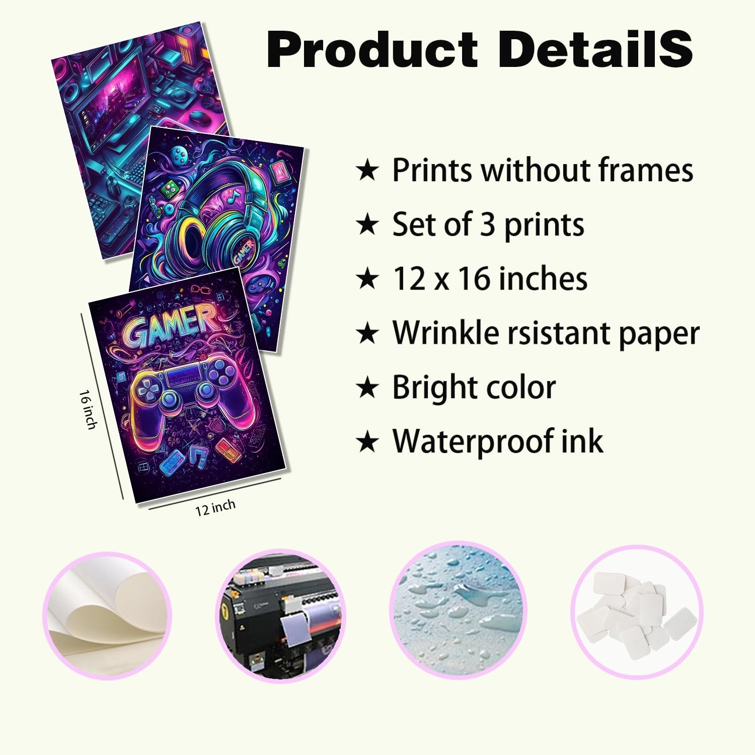 GAMER Gaming Room Canvas Wall Art Set of 3, Game Posters Wall Decor, Gamer Pa…