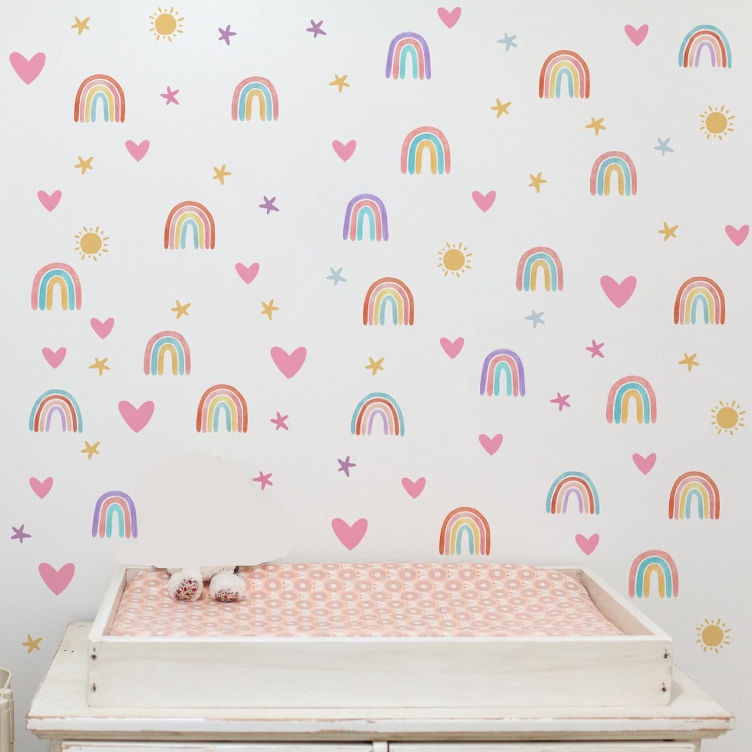 Rainbow Wall Decor Stickers Small Rainbow Decal Watercolor Heart Star Sun Wal…