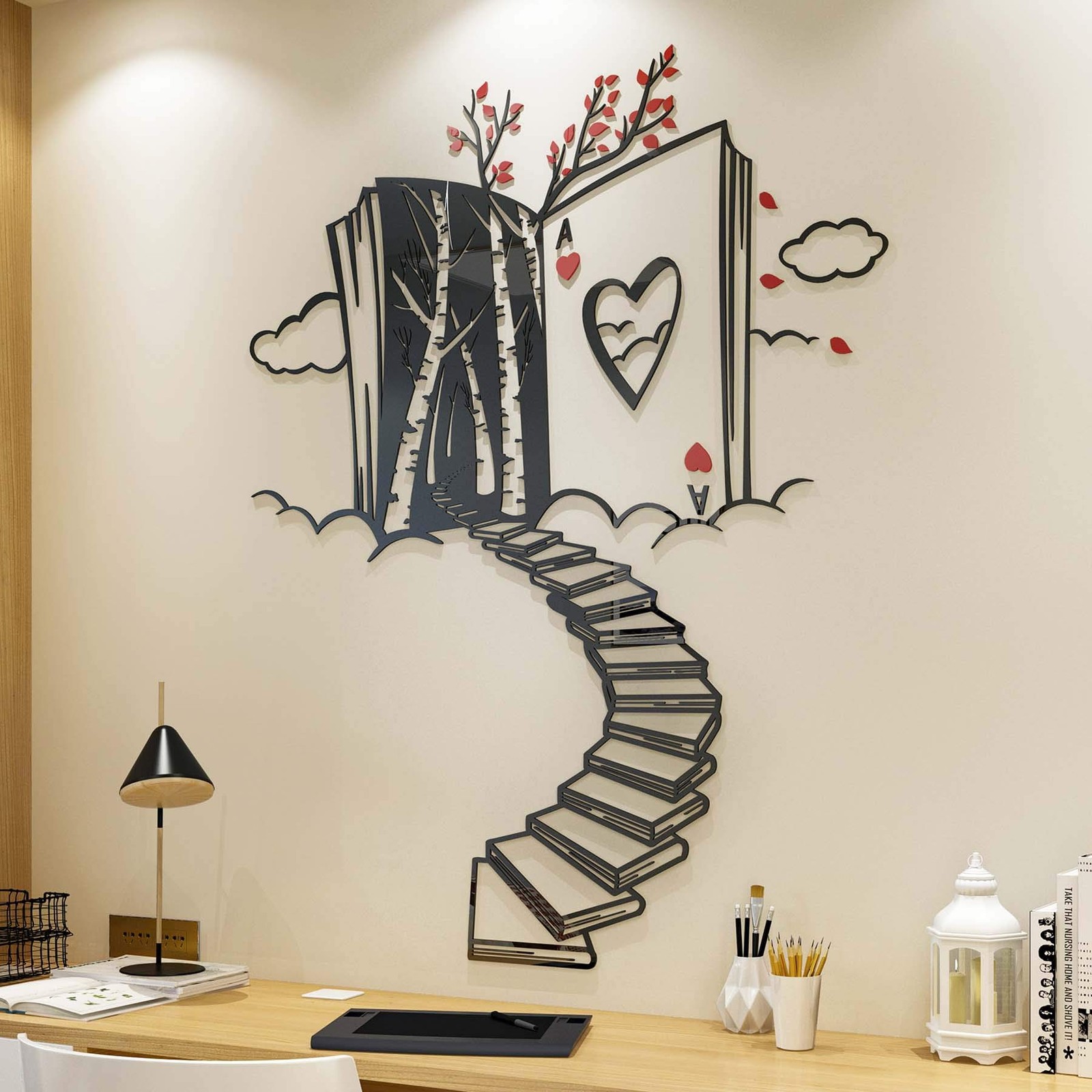 Alice in Wonderland Decorations Wall Decor for Bedroom with Stairs of Books, …