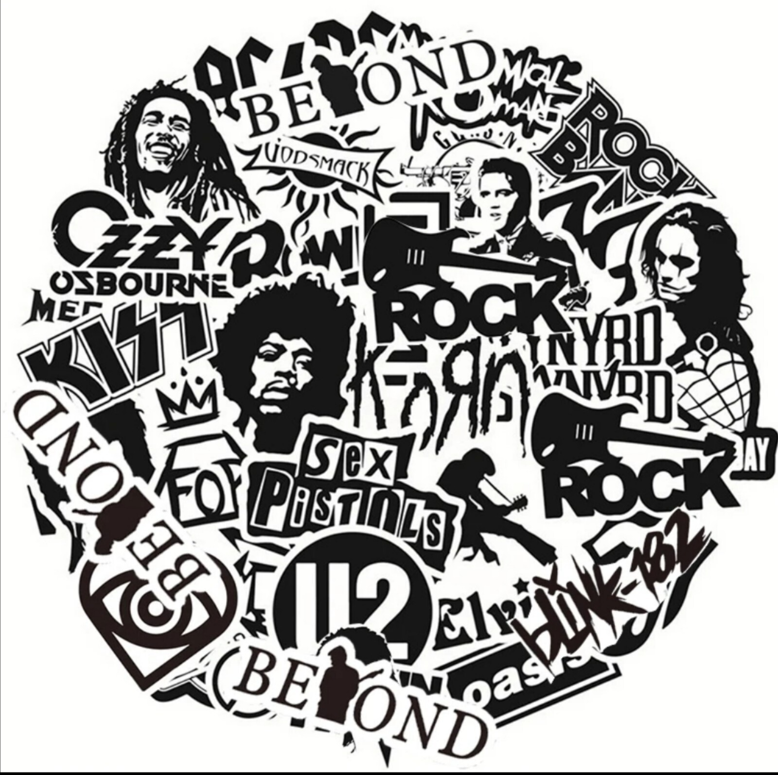10 PCS Black & White Rock Music Band Logo Stickers BRAND NEW