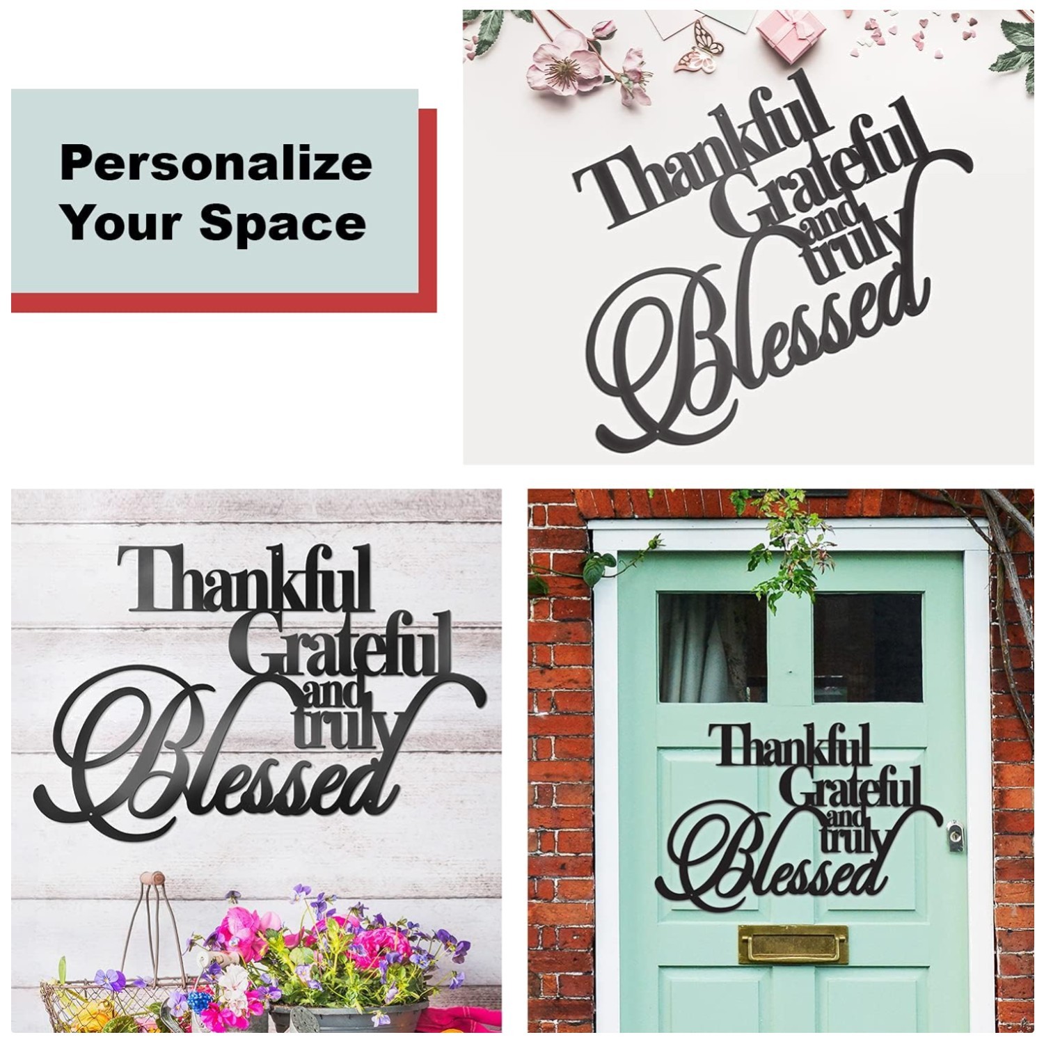 Thankful Grateful Blessed Iron Wall Decor – Large