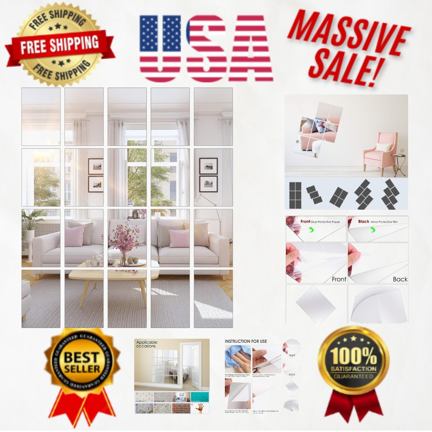 Versatile 20 Pcs 4”x 6” Frameless Stick-On Mirror Sheets for Home & Classroom