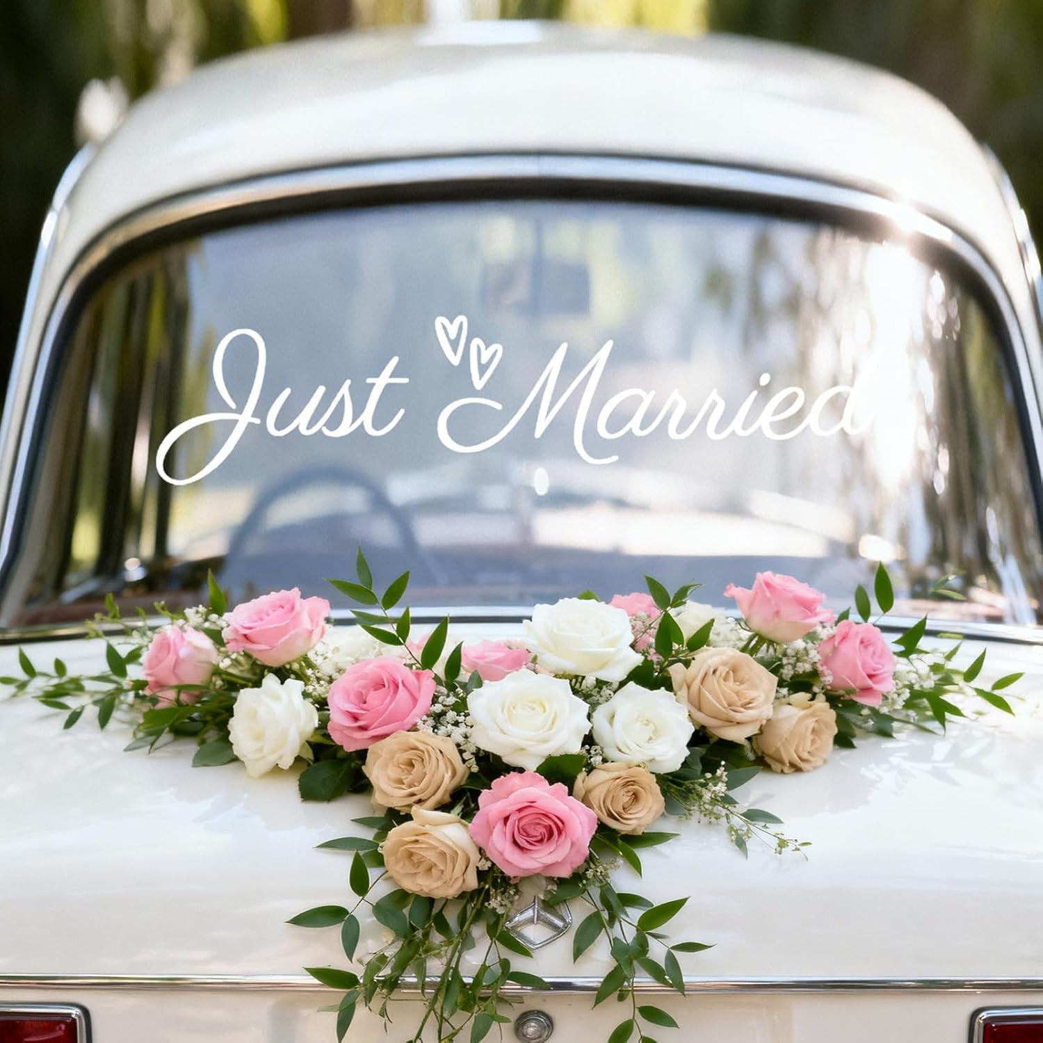 Just Married Car Sticker, Vinyl PVC White Wedding Bumper Sticker Graceful Weddin