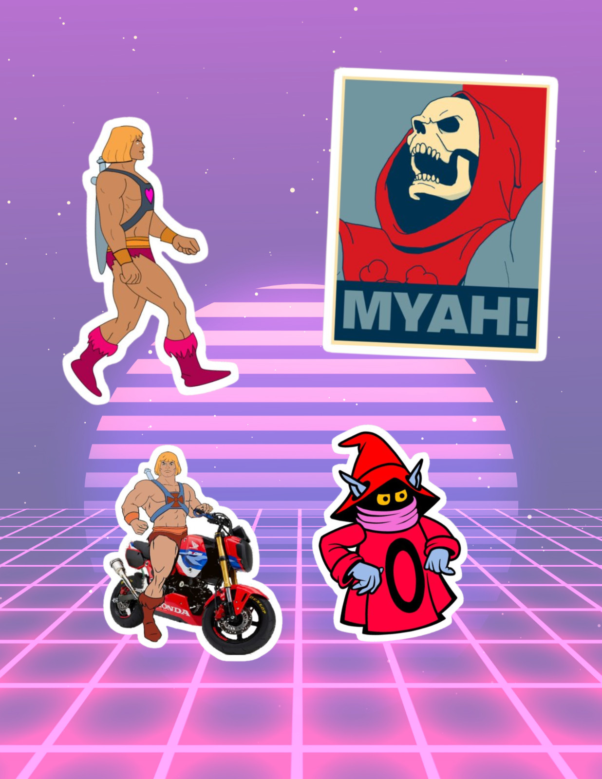 He Man Retro Cartoon 4pc Sticker Pack