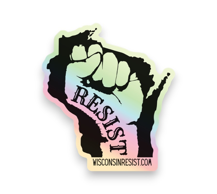 Wisconsin Resist Fist Black & White Premium Holographic Vinyl Sticker 2.69″ × 3″