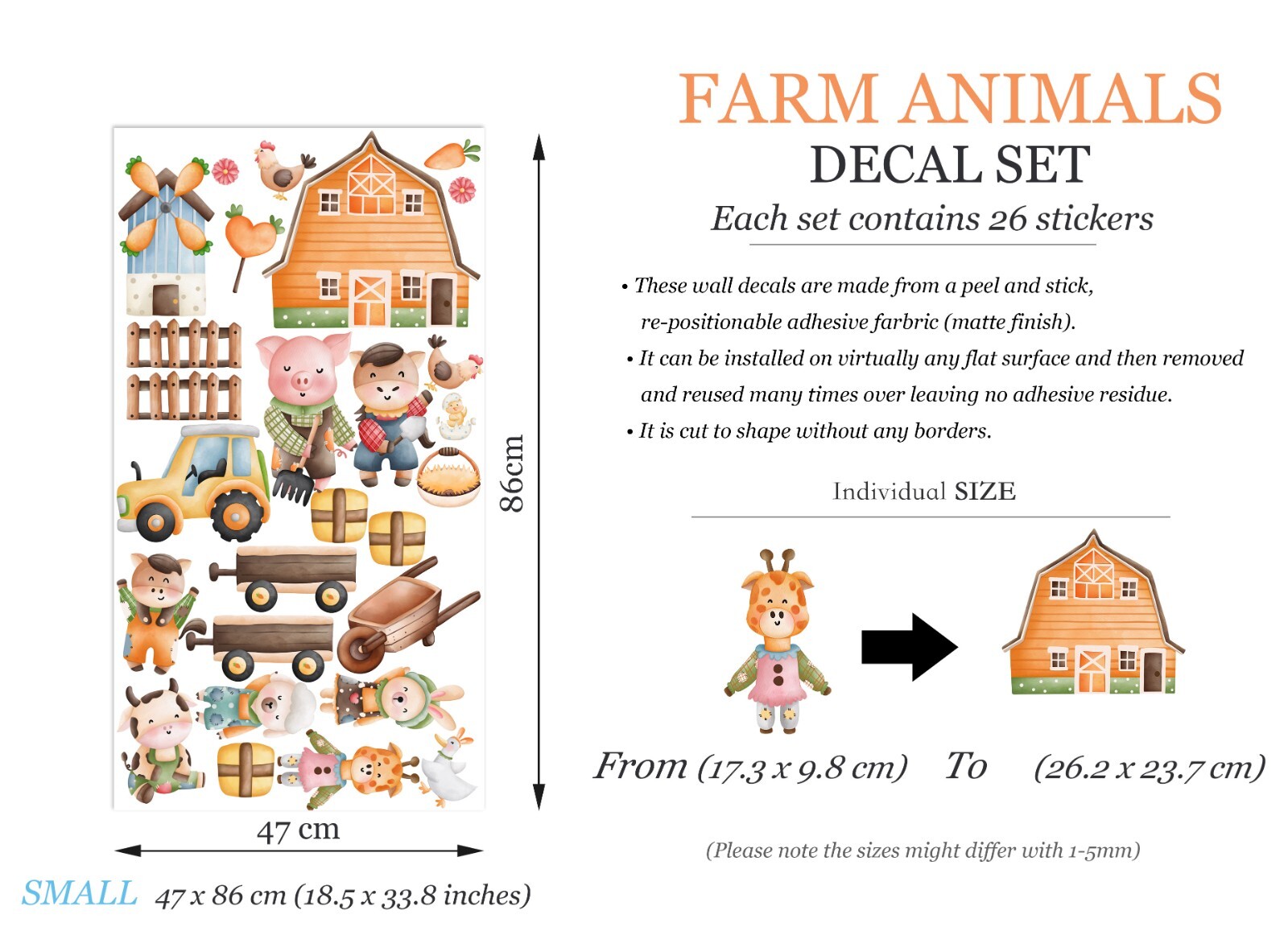 Farm Animal Farmhouse Cattle Sheep Horses Chick Pig Removable Wall Decal Sticker