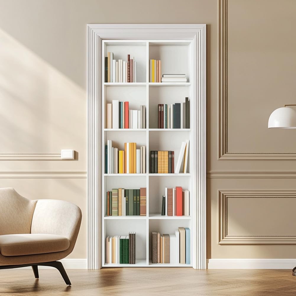 2 Sheets -Adhesive Door Sticker, 80cmx200cm/31.5×78.7inch White Bookcase Book…