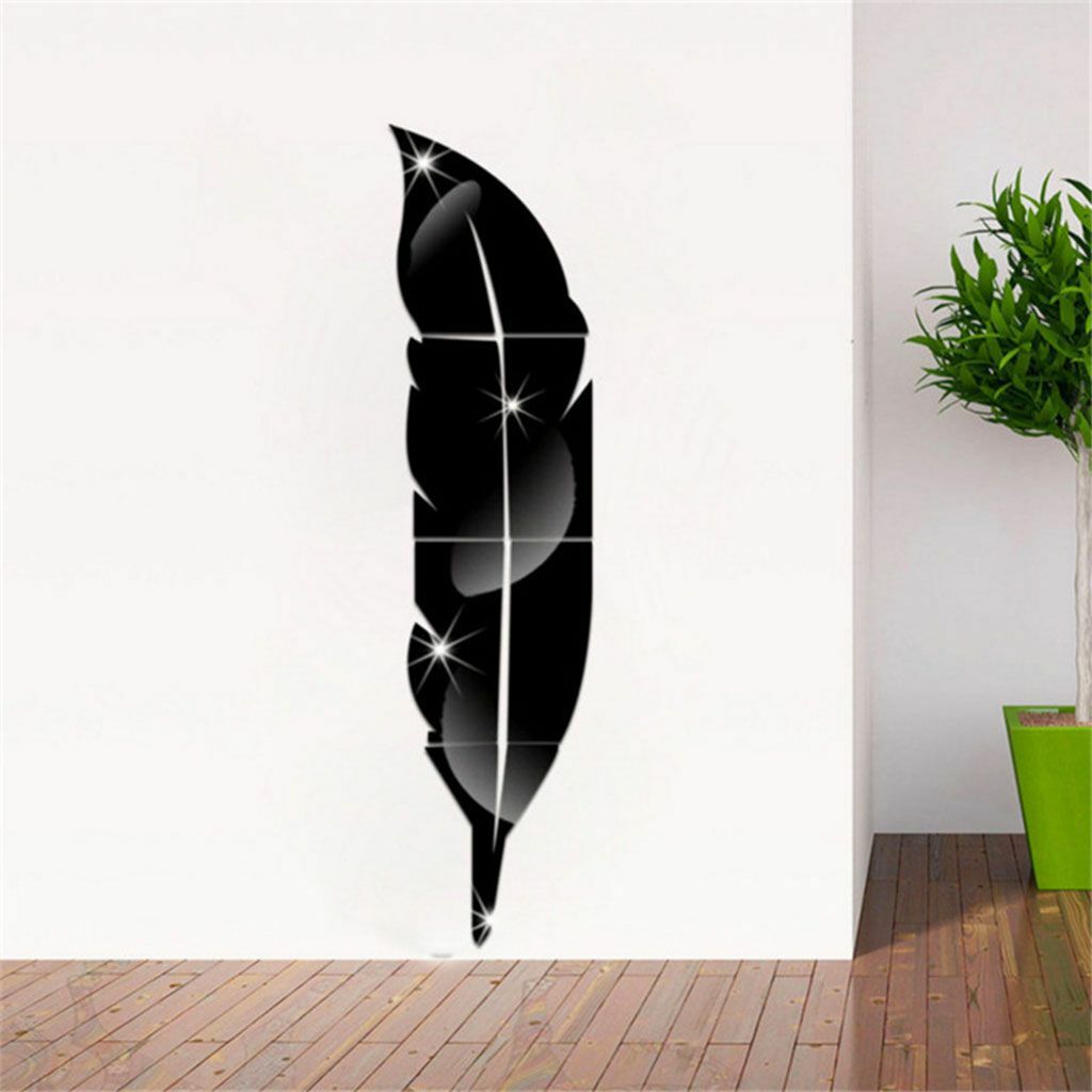 3D DIY Removable Feather Mirror Home Room Decal Vinyl Art Stickers Wall Decor US