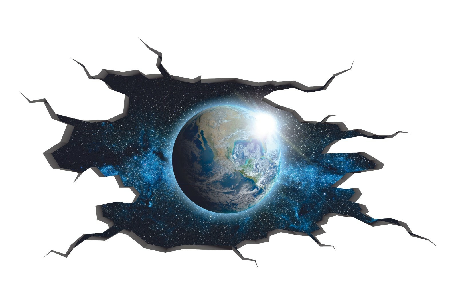 Outer Space Earth View Decor Broken Wall Art Design Vinyl Home Wall Decoration