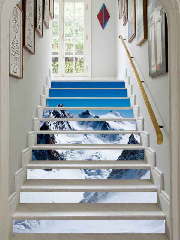 3D Snow Mountain AZ148 Stair Risers Decoration Mural Vinyl Wallpaper Kay