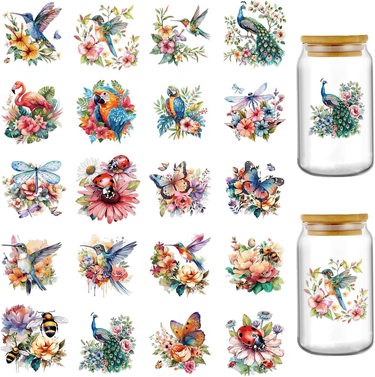 Transfer UV DTF Decals – 20 Sheets Vintage Birds UV DTF Cup Wraps for 16 oz Glas