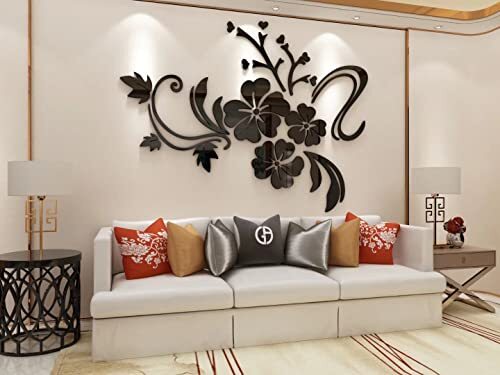 Wall Stickers 3D Flower Pattern – Family Wall Decals S:35*47 inch 2.black
