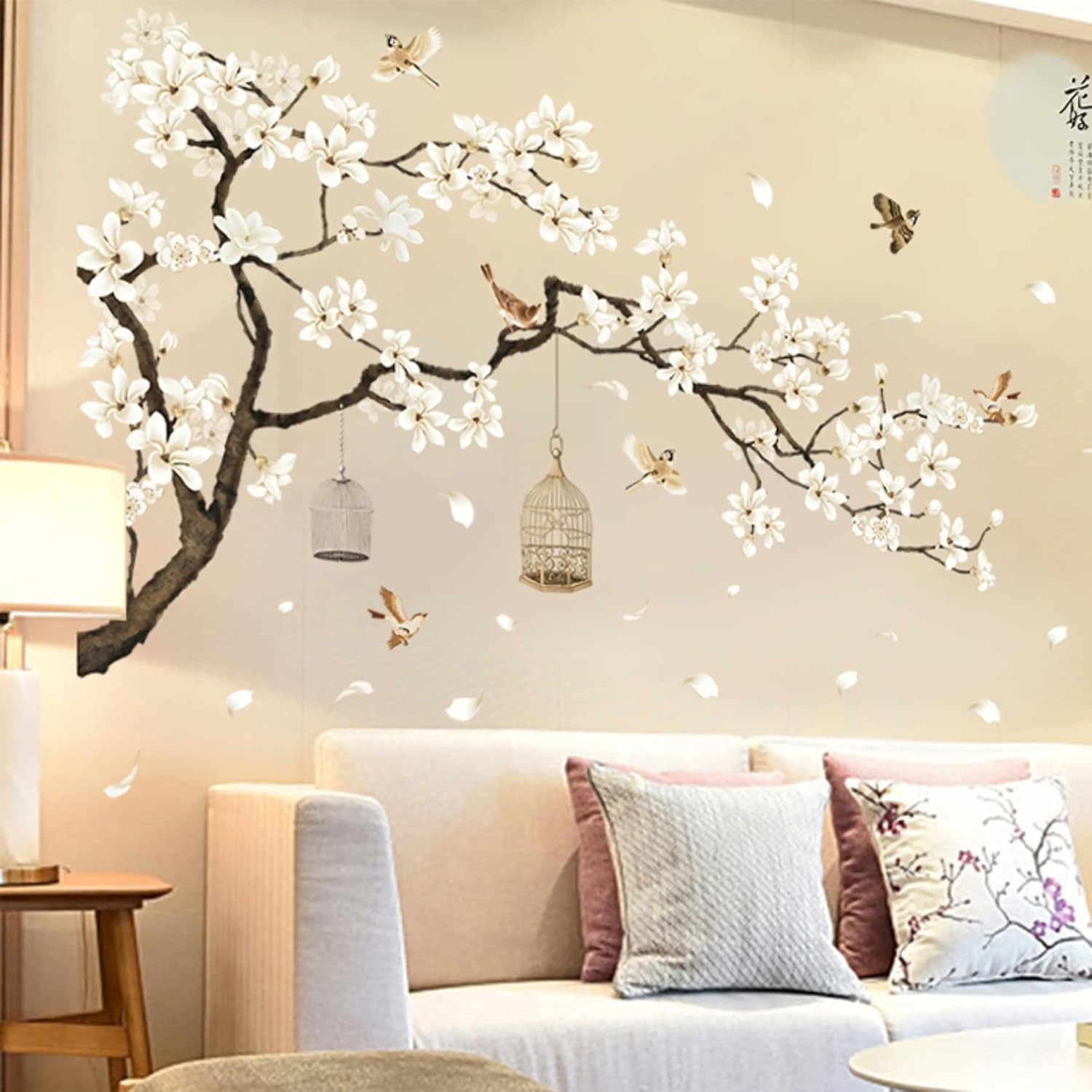 Large White Flower Wall Stickers, 50″X74″ Removable DIY Romantic Cherry Blossom